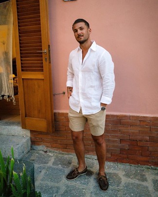 Weißes Leinen Langarmhemd kombinieren – 190 Herren Outfits