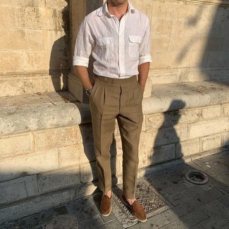 Weißes Leinen Langarmhemd kombinieren – 190 Herren Outfits