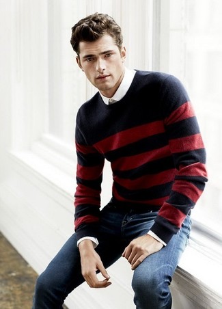 Welche Pullover mit einem Rundhalsausschnitt mit weißen Langarmhemdes zu tragen – 740+ Herren Outfits
