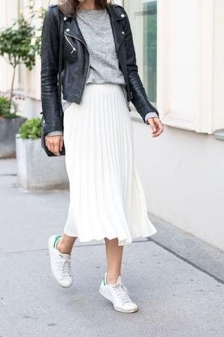 Welche Bikerjacken mit weißer niedriger Sneakers zu tragen – 84 Damen Outfits
