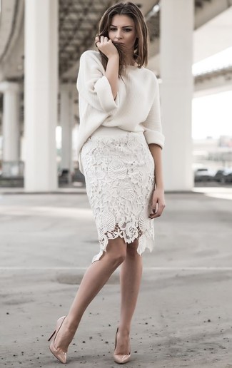 Welche Pumps mit weißen Oversize Pullovers zu tragen – 15 Damen Outfits