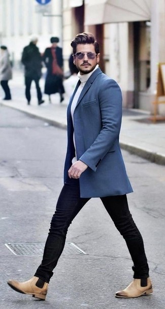 Wie weißen Rollkragenpullover mit schwarzer enger Jeans zu kombinieren – 34 Herren Outfits