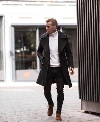 Wie weißen Rollkragenpullover mit schwarzer enger Jeans zu kombinieren – 34 Herren Outfits