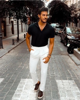 Weiße vertikal gestreifte Chinohose kombinieren – 89 Herren Outfits