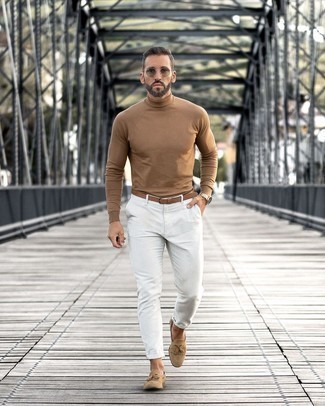 Weiße vertikal gestreifte Chinohose kombinieren – 89 Herren Outfits