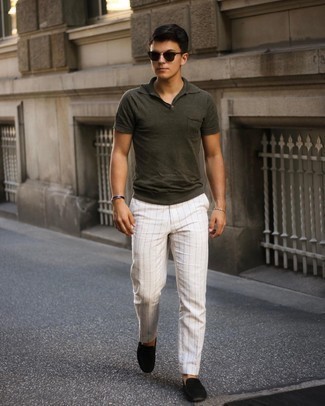 Weiße vertikal gestreifte Chinohose kombinieren – 89 Herren Outfits