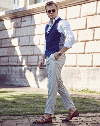 Weiße vertikal gestreifte Chinohose kombinieren – 89 Herren Outfits