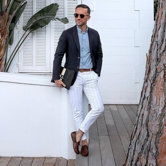 Weiße vertikal gestreifte Chinohose kombinieren – 89 Herren Outfits