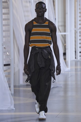 schwarzes und weißes horizontal gestreiftes Trägershirt von Gucci