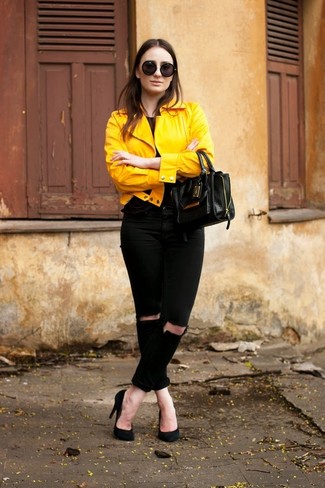 Gelbe Bikerjacke kombinieren – 22 Damen Outfits