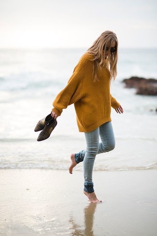 Gelben Oversize Pullover kombinieren – 18 Damen Outfits