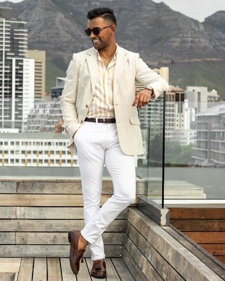 Gelbes vertikal gestreiftes Businesshemd kombinieren – 25 Herren Outfits