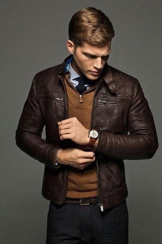 Wie Pullover mit einem Reißverschluss am Kragen mit Chinohose zu kombinieren – 152 Herren Outfits