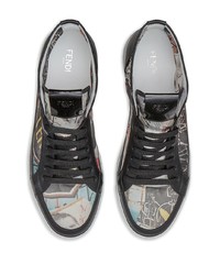 mehrfarbige bedruckte hohe Sneakers aus Leder von Fendi