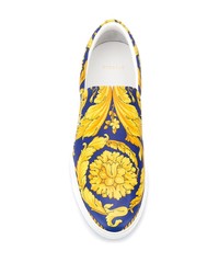 mehrfarbige bedruckte Slip-On Sneakers aus Leder von Versace