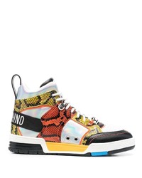 mehrfarbige hohe Sneakers aus Leder mit Schlangenmuster von Moschino