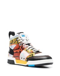 mehrfarbige hohe Sneakers aus Leder mit Schlangenmuster von Moschino