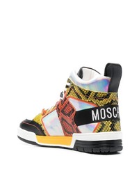 mehrfarbige hohe Sneakers aus Leder mit Schlangenmuster von Moschino