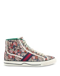 mehrfarbige hohe Sneakers aus Segeltuch mit Blumenmuster von Gucci