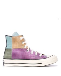 mehrfarbige hohe Sneakers aus Segeltuch mit Karomuster von Converse