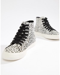 mehrfarbige hohe Sneakers mit Leopardenmuster