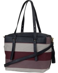 mehrfarbige horizontal gestreifte Shopper Tasche aus Leder von Marc O'Polo