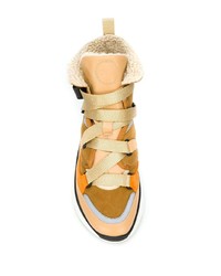 mehrfarbige klobige flache Stiefel mit einer Schnürung aus Wildleder von Chloé