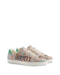 mehrfarbige Leder niedrige Sneakers mit Blumenmuster von Gucci