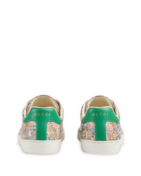 mehrfarbige Leder niedrige Sneakers mit Blumenmuster von Gucci