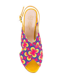 mehrfarbige Leder Sandaletten mit Blumenmuster von Lenora