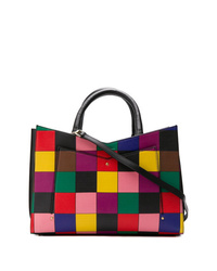 mehrfarbige Shopper Tasche aus Leder mit Karomuster von Sara Battaglia