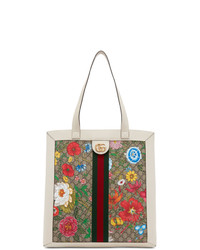 mehrfarbige Shopper Tasche aus Segeltuch mit Blumenmuster von Gucci