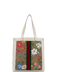 mehrfarbige Shopper Tasche aus Segeltuch mit Blumenmuster von Gucci