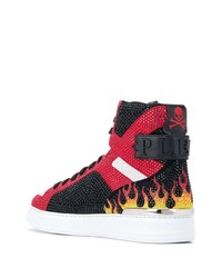 mehrfarbige verzierte hohe Sneakers aus Leder von Philipp Plein