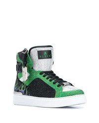 mehrfarbige verzierte hohe Sneakers aus Leder von Philipp Plein