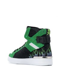 mehrfarbige verzierte hohe Sneakers aus Leder von Philipp Plein