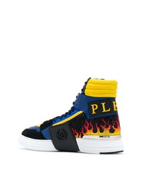 mehrfarbige verzierte hohe Sneakers aus Leder von Philipp Plein