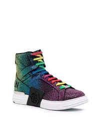 mehrfarbige verzierte hohe Sneakers aus Leder von Philipp Plein