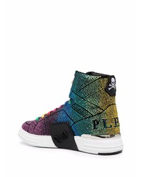 mehrfarbige verzierte hohe Sneakers aus Leder von Philipp Plein