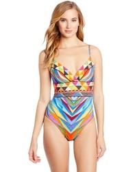 mehrfarbiger Badeanzug mit geometrischem Muster