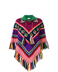 mehrfarbiger Poncho mit Chevron-Muster