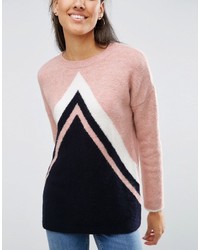 mehrfarbiger Pullover mit einem Rundhalsausschnitt mit Chevron-Muster