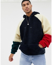 mehrfarbiger Fleece-Pullover mit einem Kapuze