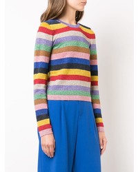 mehrfarbiger horizontal gestreifter Pullover mit einem Rundhalsausschnitt von Alice + Olivia