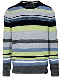 mehrfarbiger horizontal gestreifter Pullover mit einem Rundhalsausschnitt von BASEFIELD