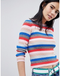 mehrfarbiger horizontal gestreifter Pullover mit einem Rundhalsausschnitt von Bershka
