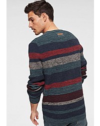 mehrfarbiger horizontal gestreifter Pullover mit einem Rundhalsausschnitt von camel active