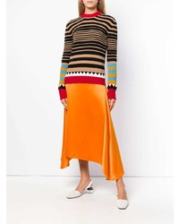 mehrfarbiger horizontal gestreifter Pullover mit einem Rundhalsausschnitt von La Doublej