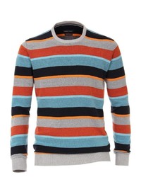 mehrfarbiger horizontal gestreifter Pullover mit einem Rundhalsausschnitt von Casamoda