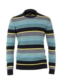 mehrfarbiger horizontal gestreifter Pullover mit einem Rundhalsausschnitt von Casamoda